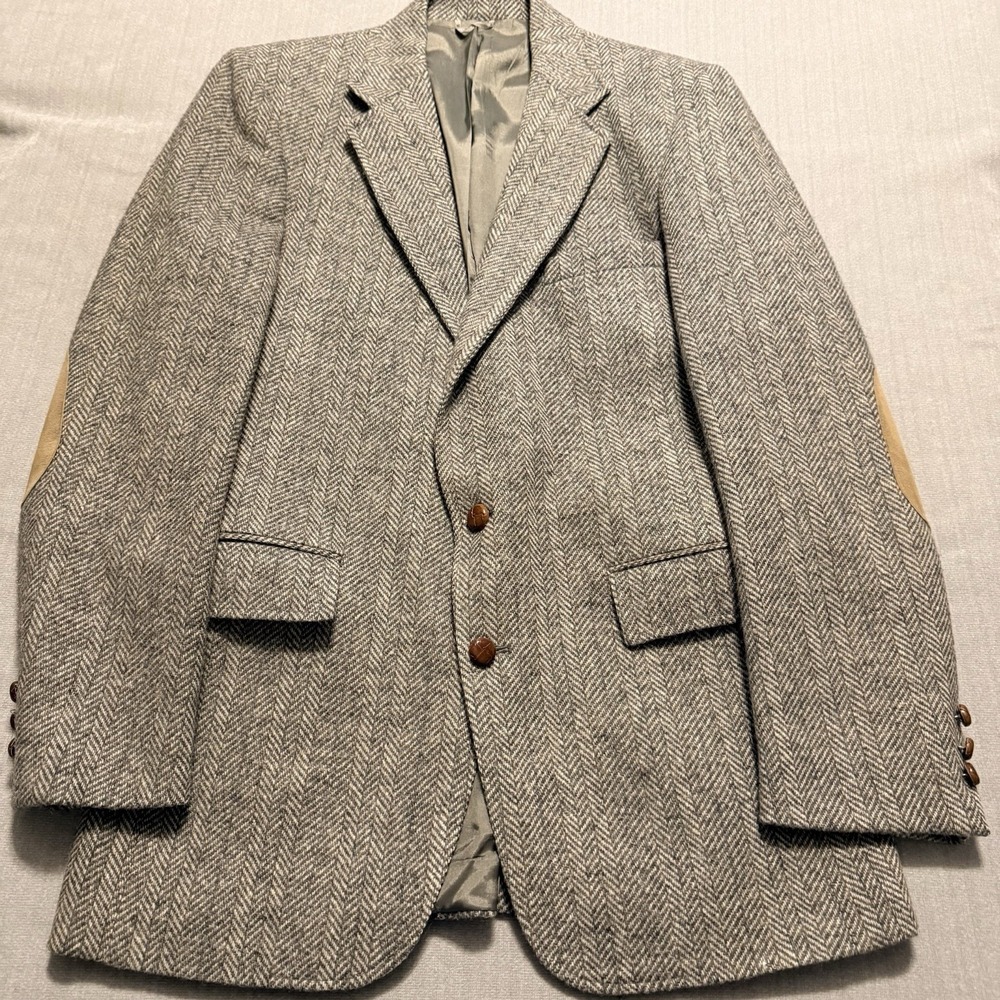 Vintage Levi's Menswear 40L Wool Herringbone Tweed Blazer Elbow Patch Sport Coat